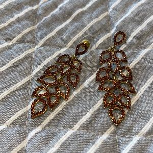 Brown Rhinestone leaf earrings